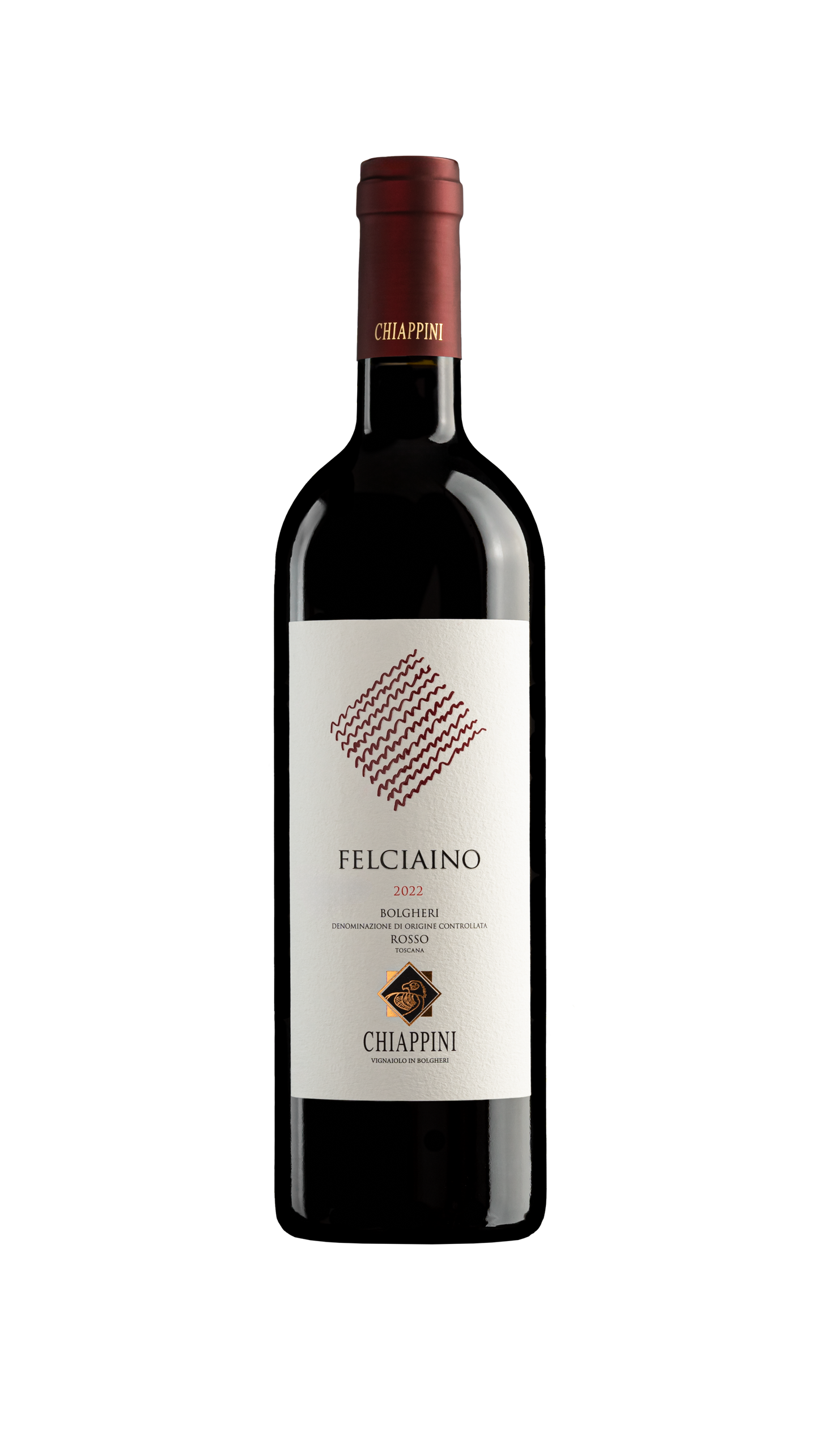 Een fles Felciaino van Chiappini uit Bolgheri