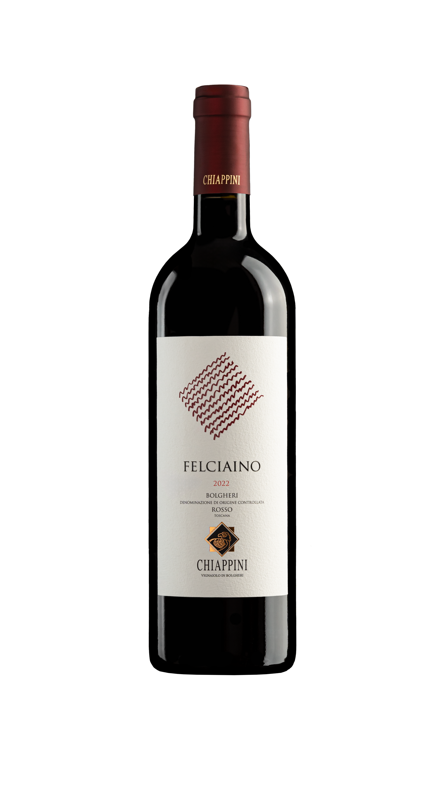 Een fles Felciaino van Chiappini uit Bolgheri