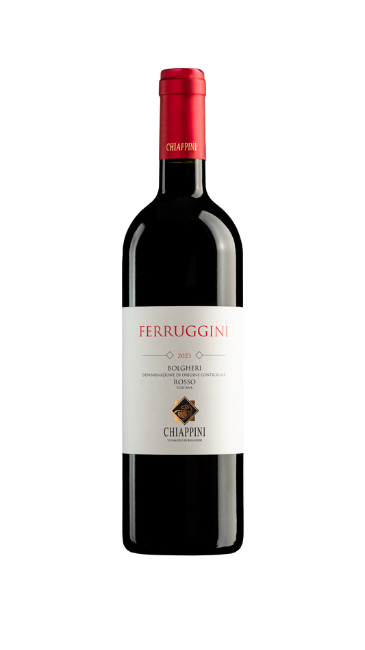 Een fles Ferruggini van Chiappini uit Bolgheri