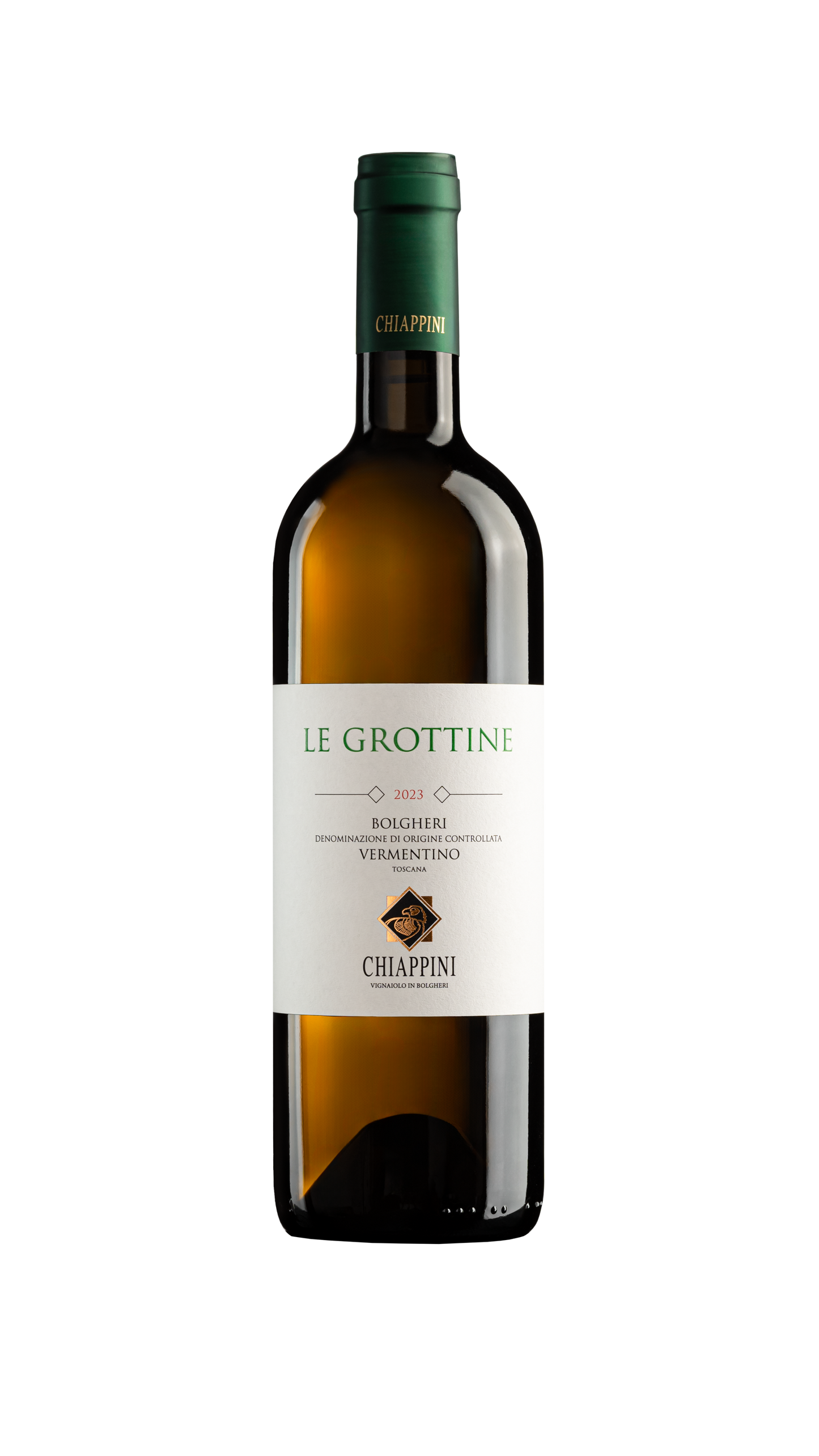 Een fles Le Grottine van Chiappini uit Bolgheri Toscane