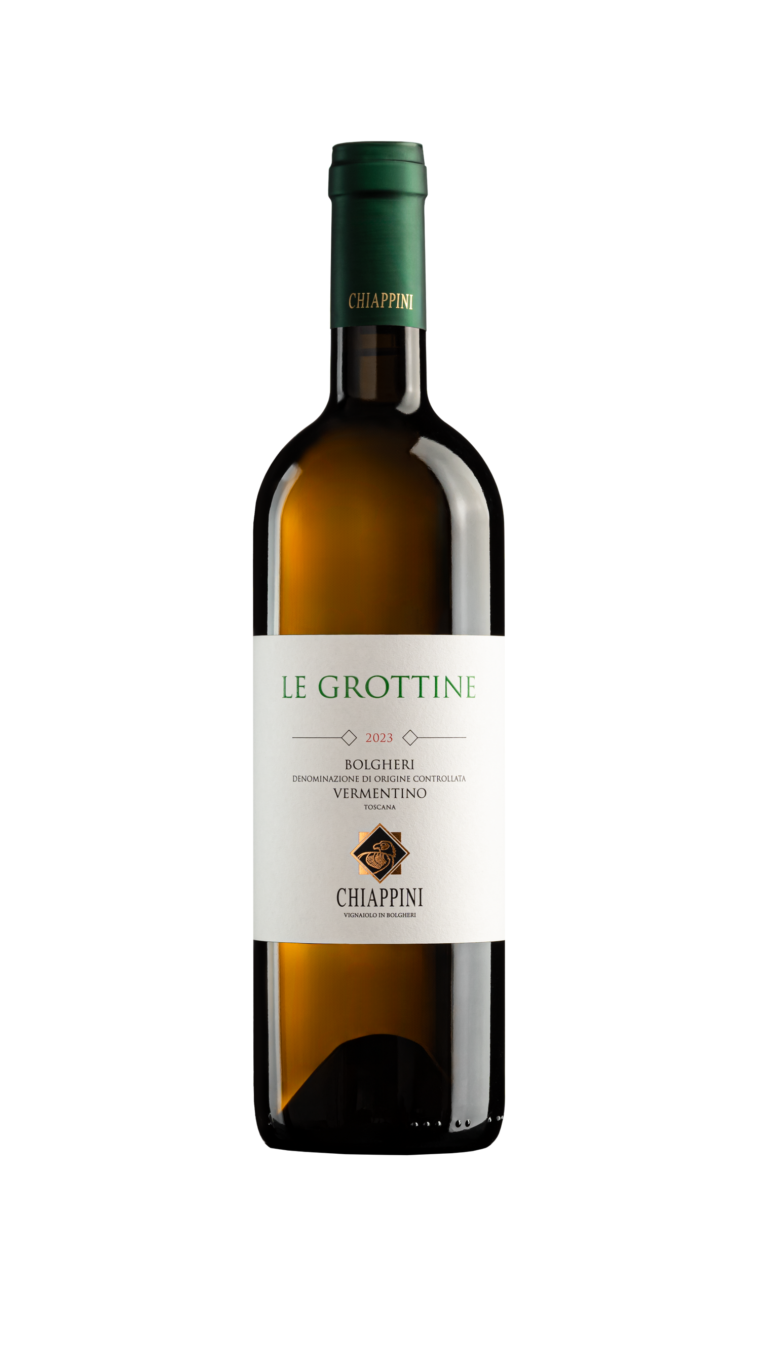 Een fles Le Grottine van Chiappini uit Bolgheri Toscane
