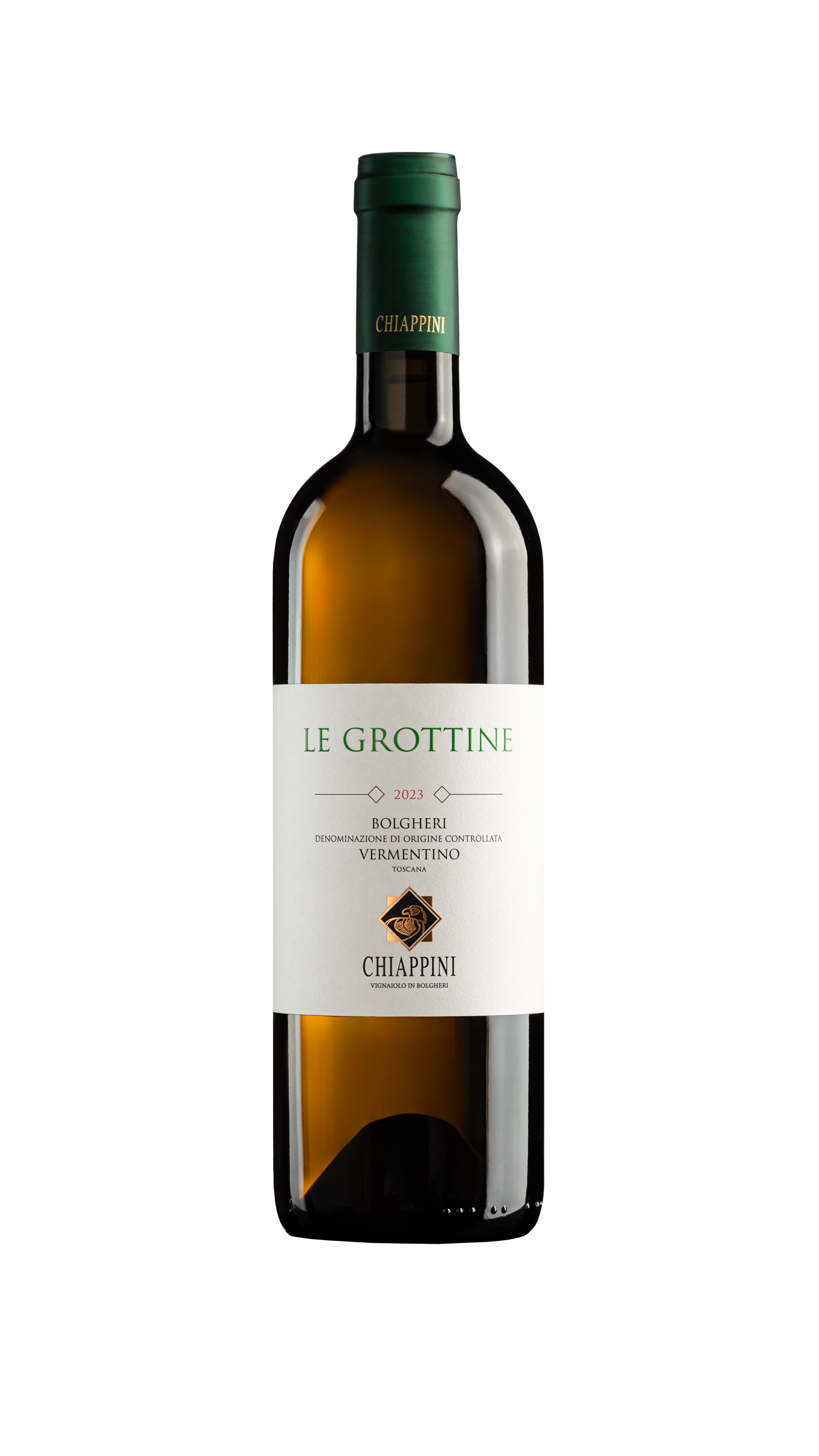 Een fles Le Grottine van Chiappini uit Bolgheri Toscane
