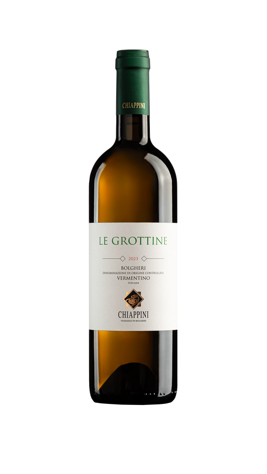 Een fles Le Grottine van Chiappini uit Bolgheri Toscane