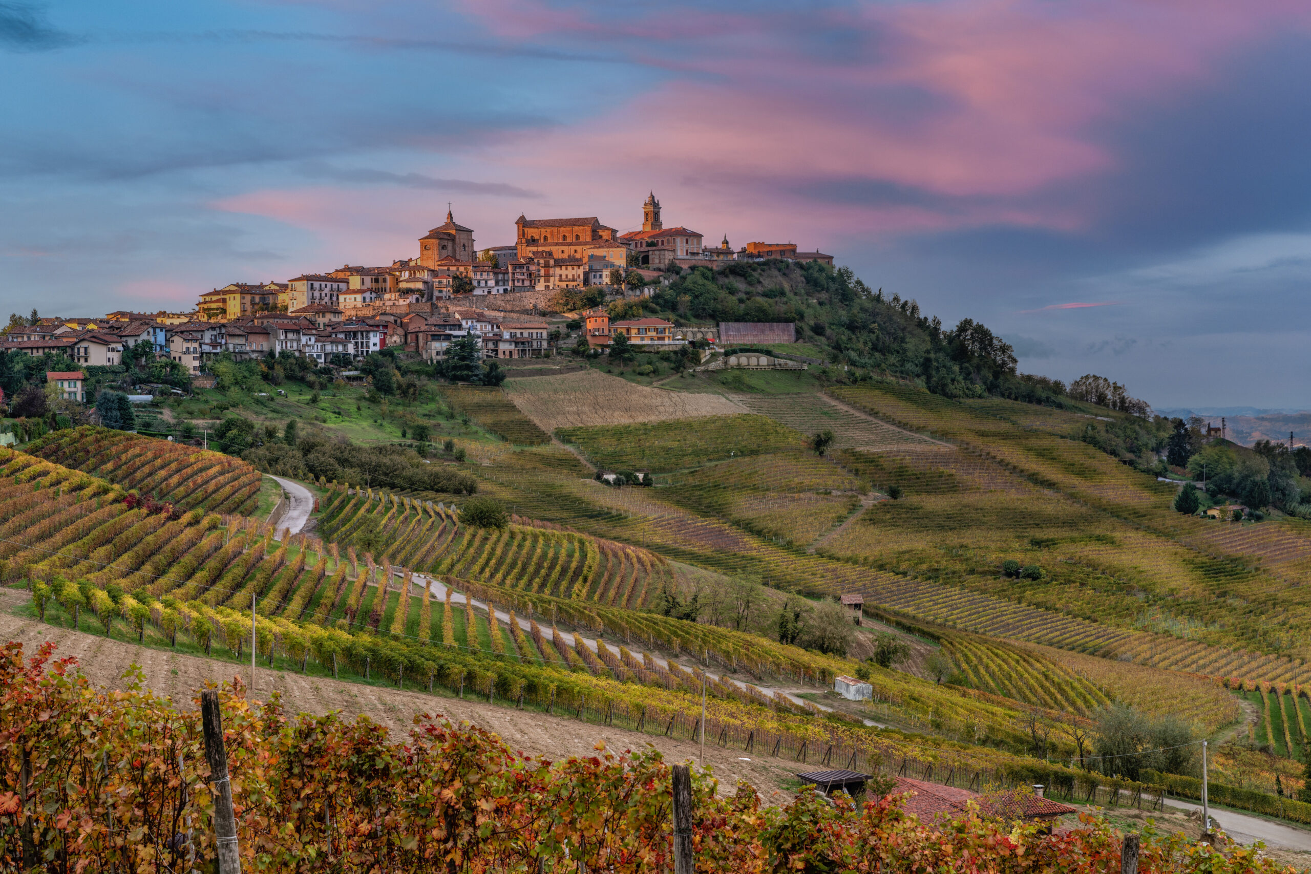 Het stadje Barolo in Piemonte, Italië